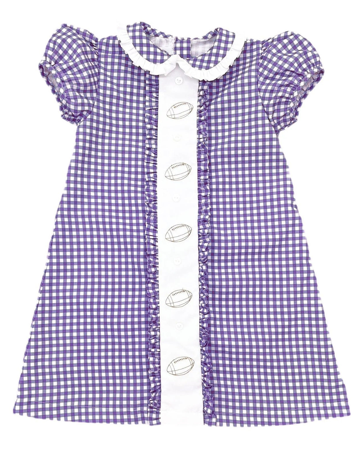Short sleeves purple plaid football kids girls team dress