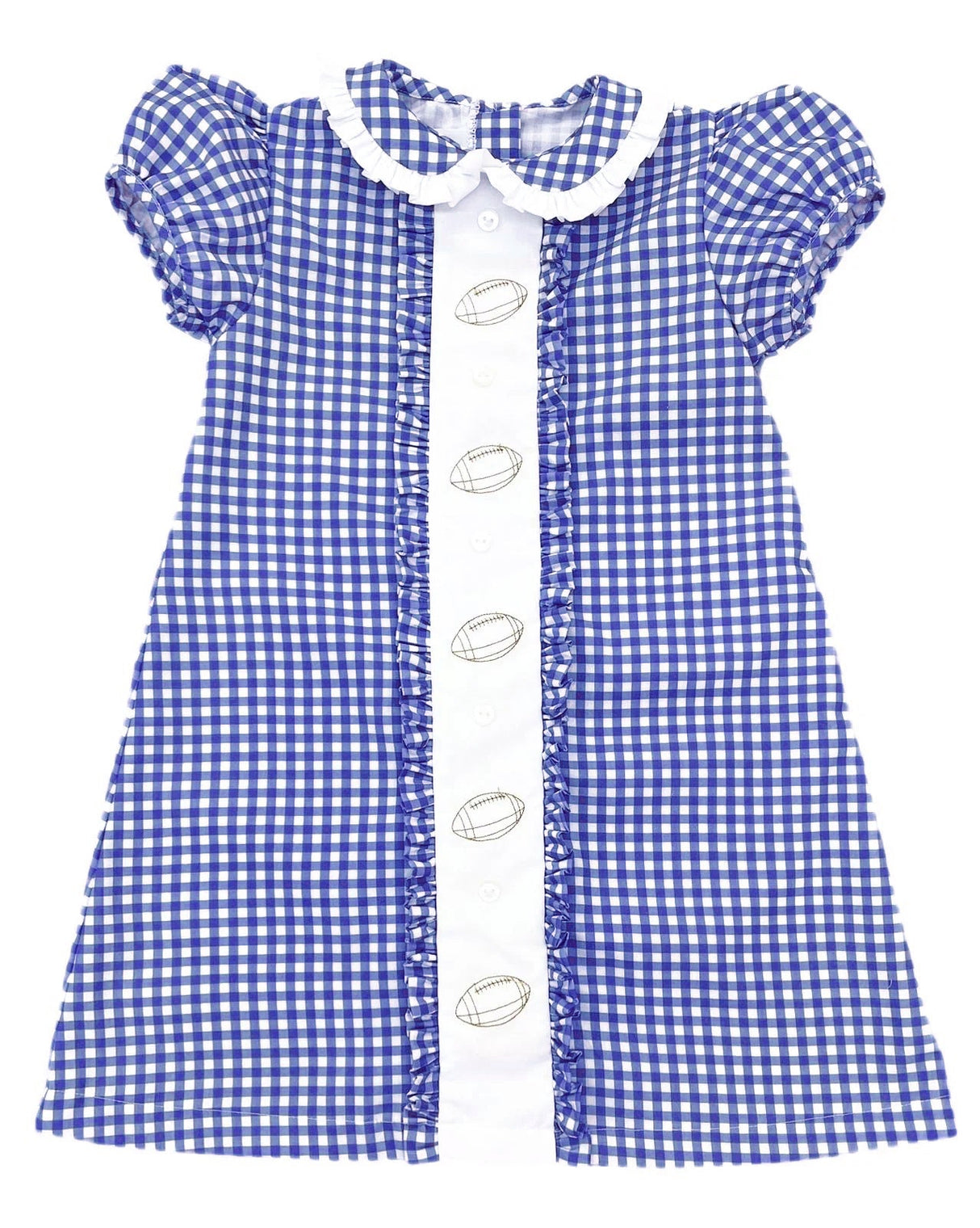 Short sleeves blue plaid football kids girls team dress