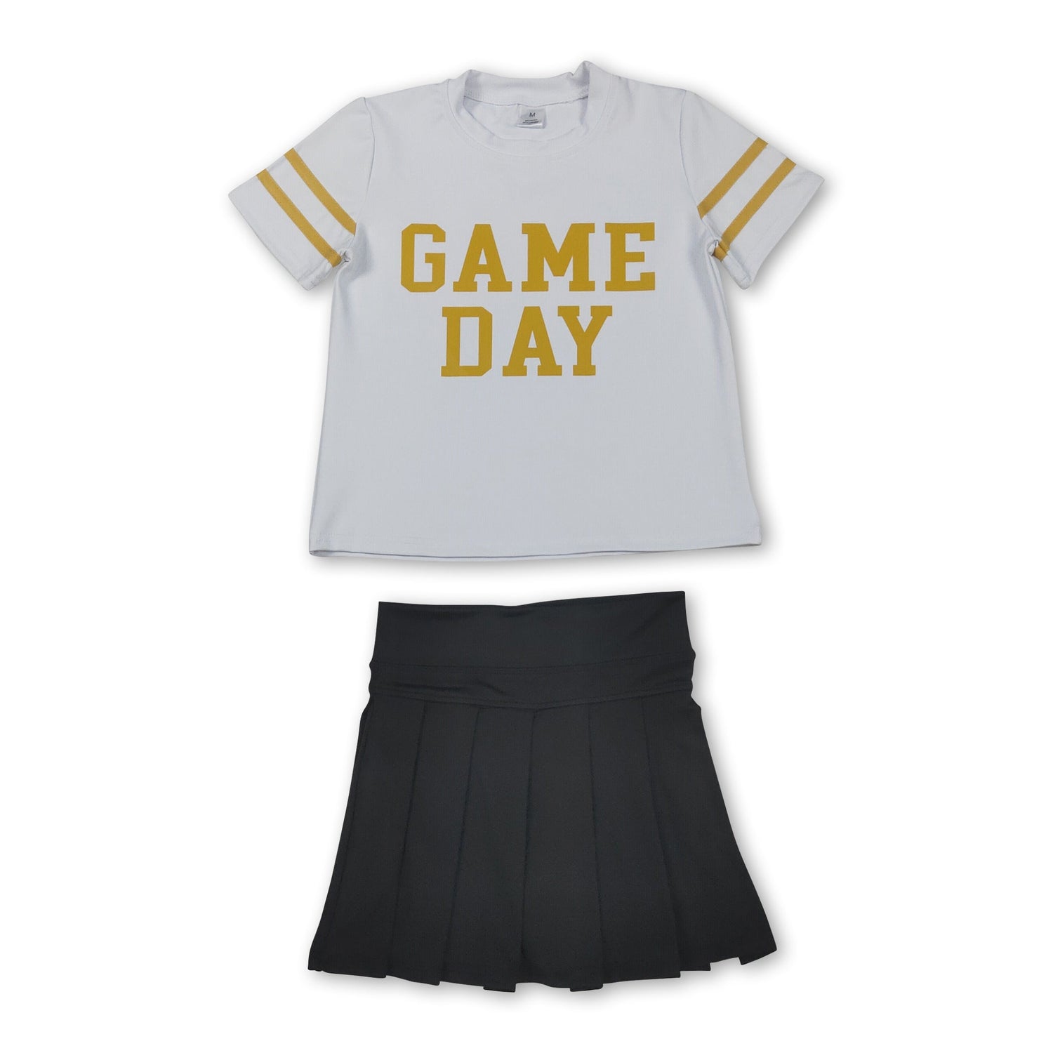 Short sleeves game day top black pleated skirt girls team clothes