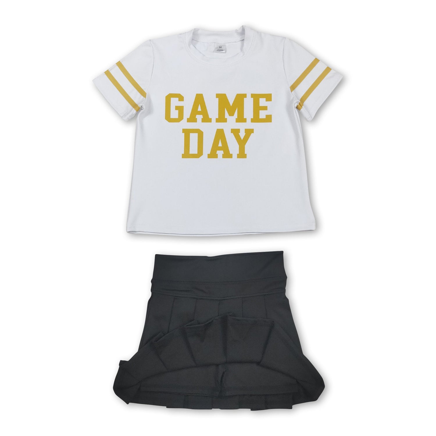 Short sleeves game day top black pleated skirt girls team clothes