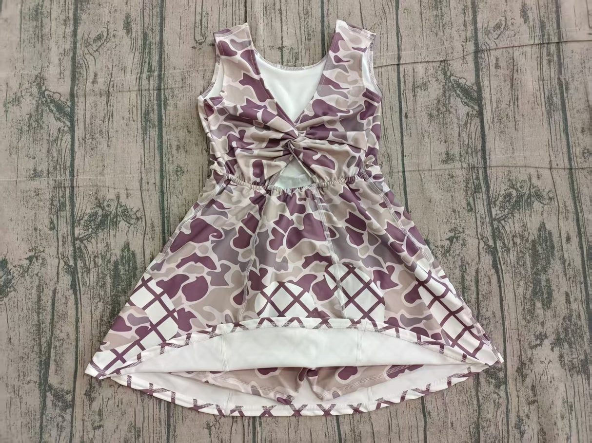 Sleeveless camo ice cream sprinkle girls athletic dresses