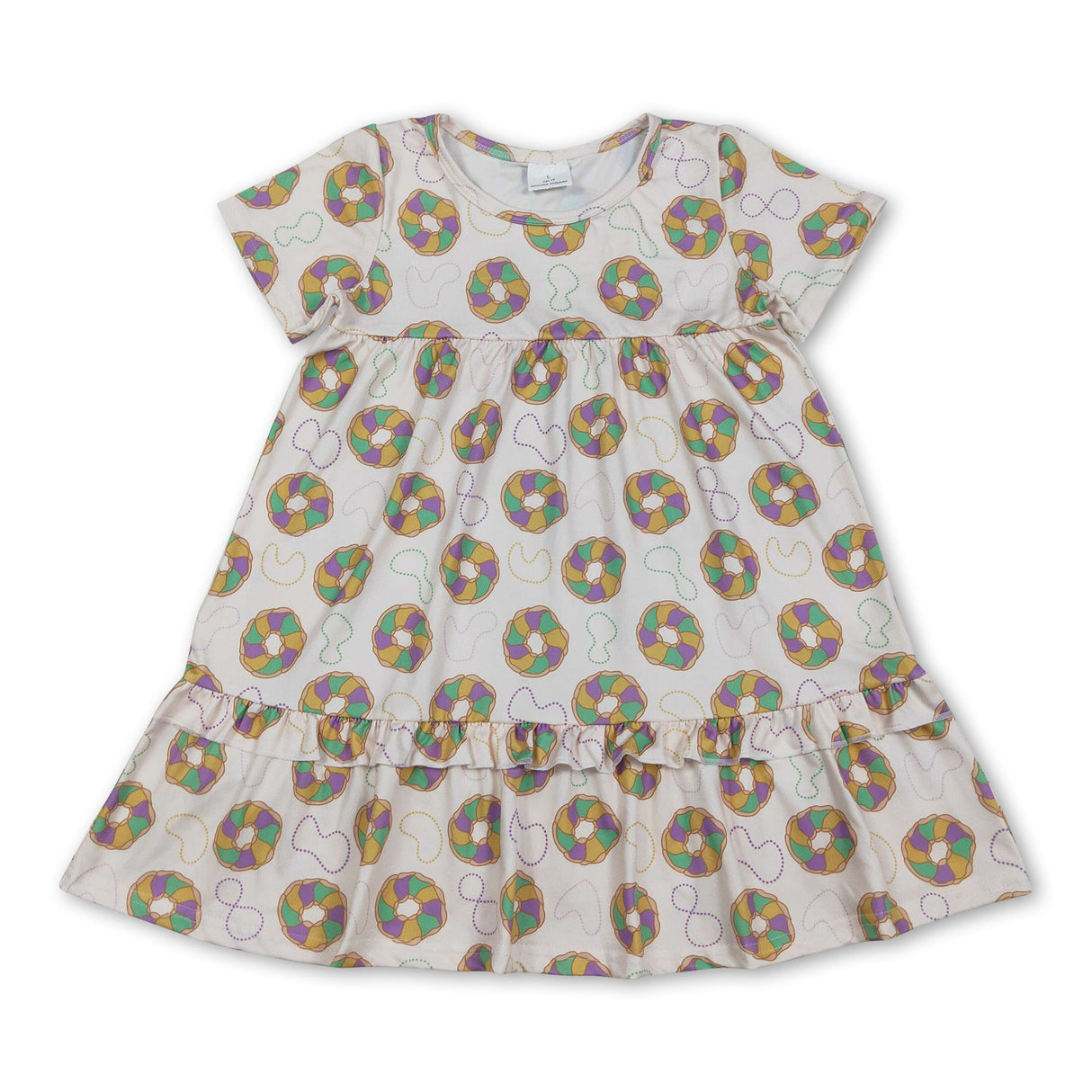 Purple green yellow donut print girl Mardi Gras dress