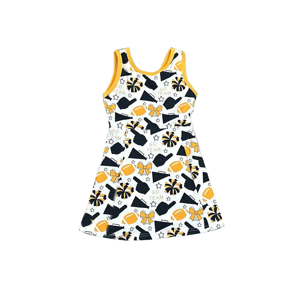 black gesture yellow bows football print sleeveless girl yoga dress