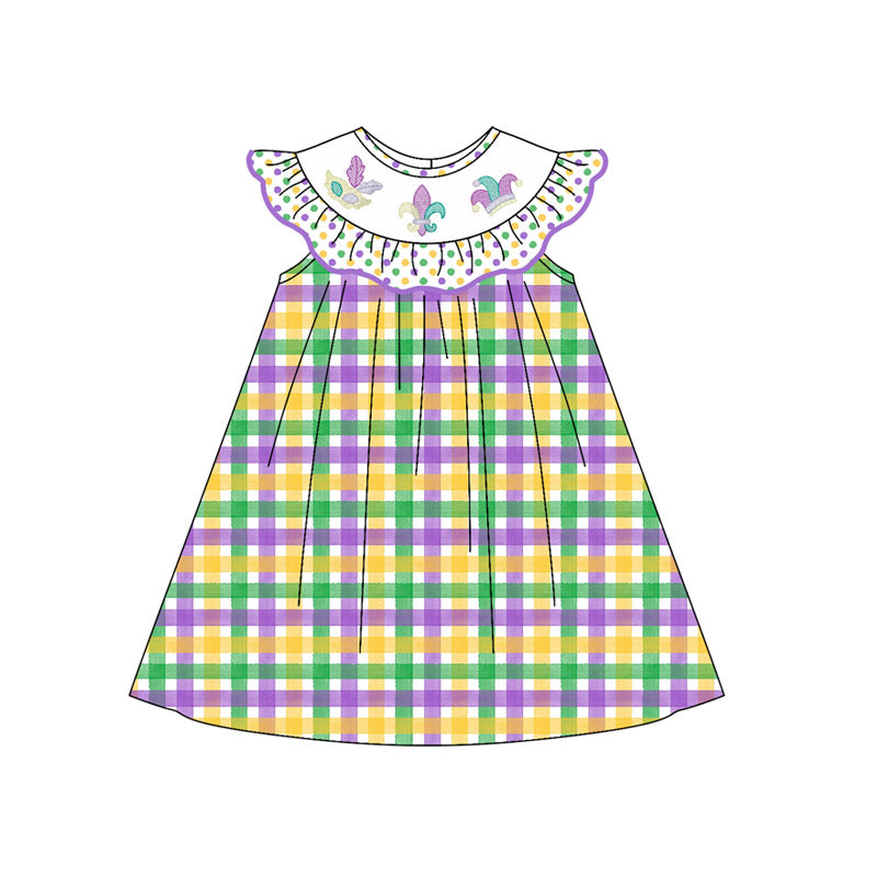 purple green yellow plaid print long sleeve girl mardi gras dress