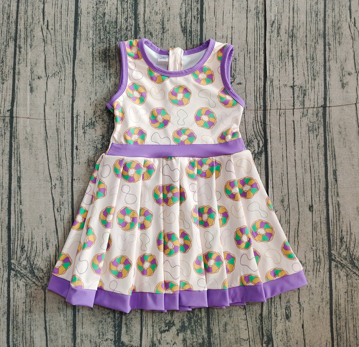 purple yellow green donut girl sleeveless yoga dress