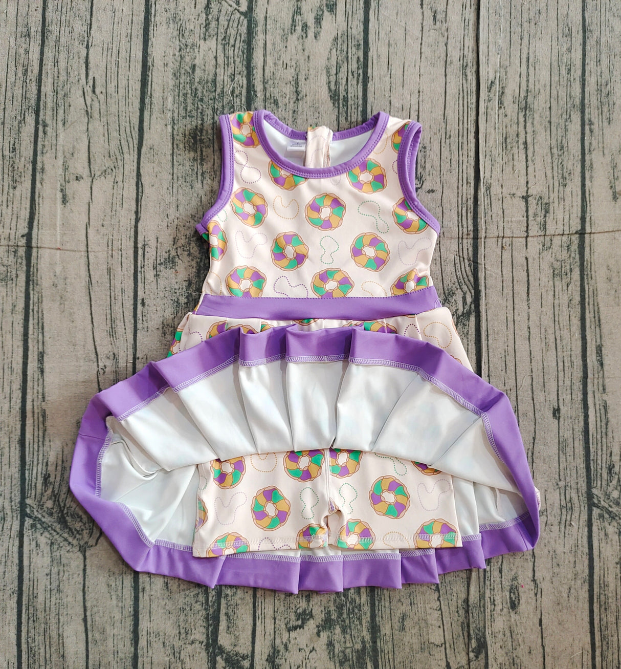 purple yellow green donut girl sleeveless yoga dress
