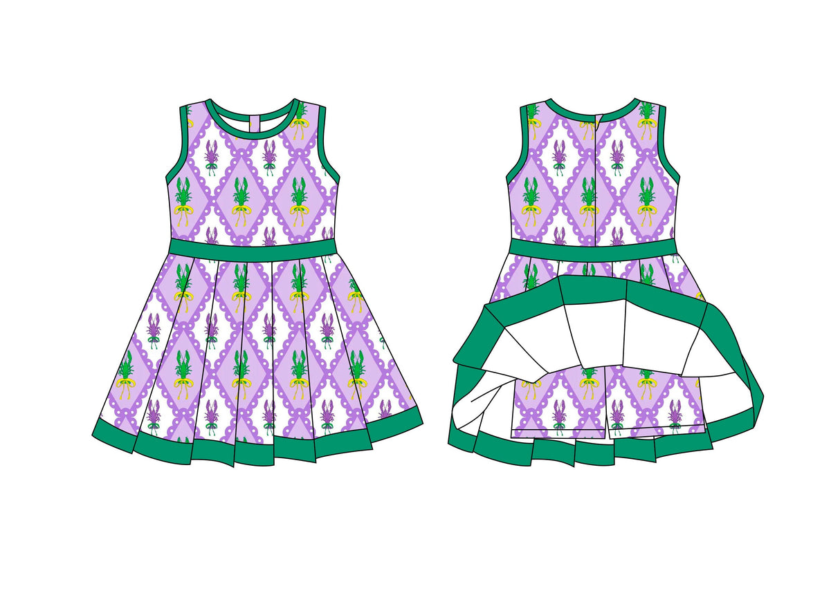 purple yellow green crab girl sleeveless yoga dress