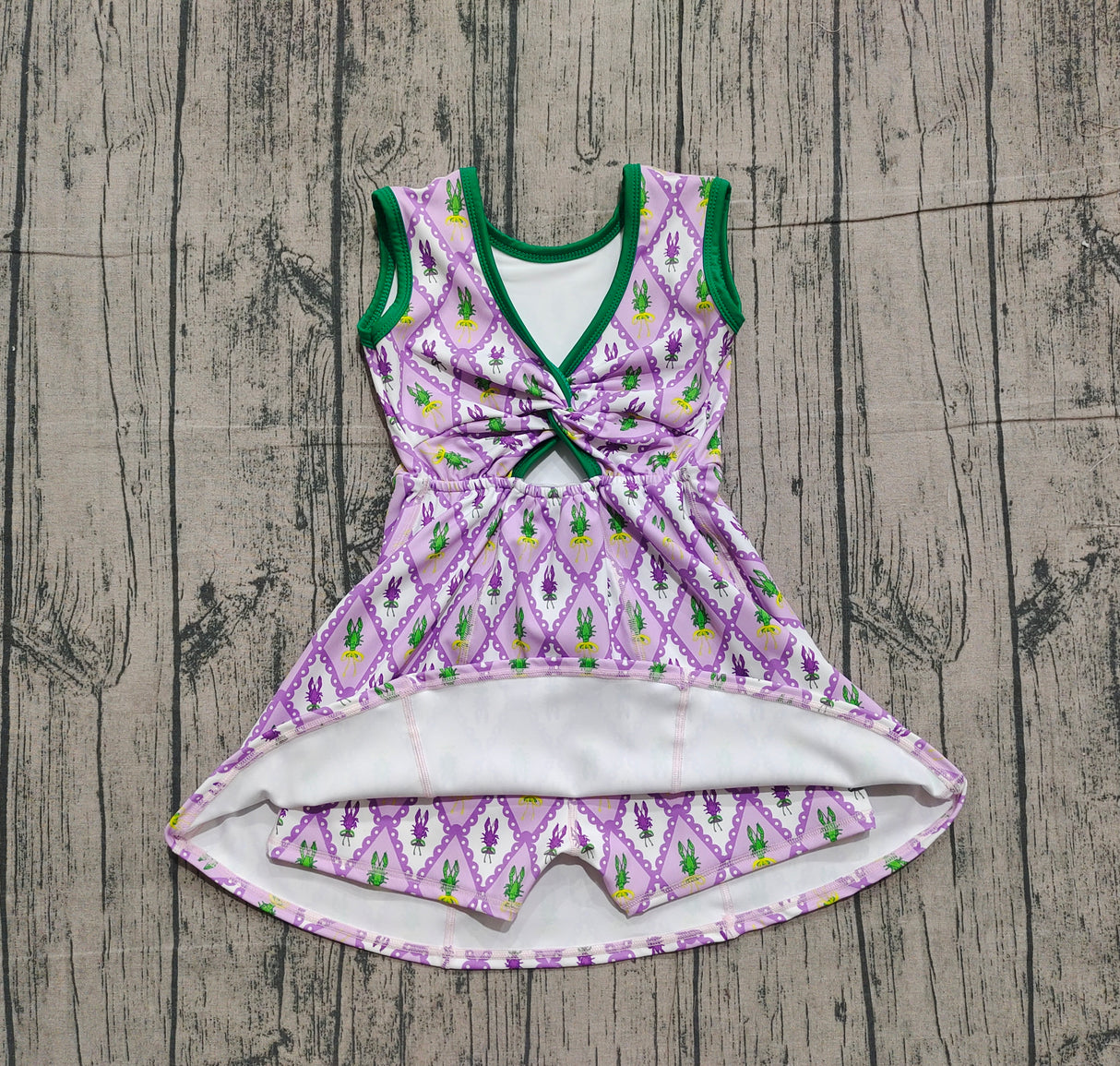 purple yellow green crab girl sleeveless yoga dress