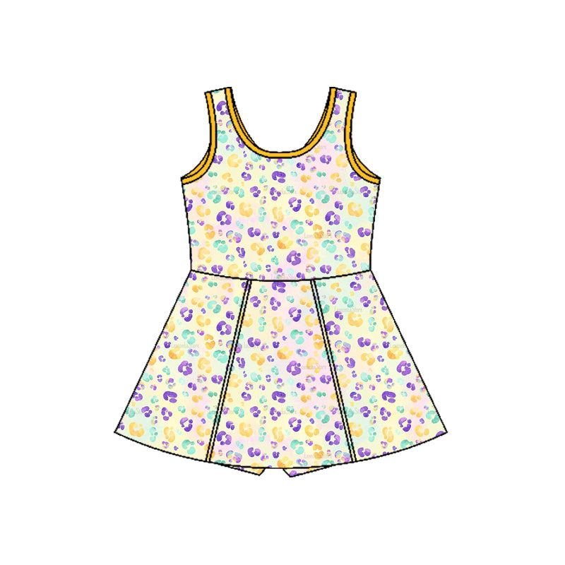 purple yellow green leopard girl sleeveless yoga dress