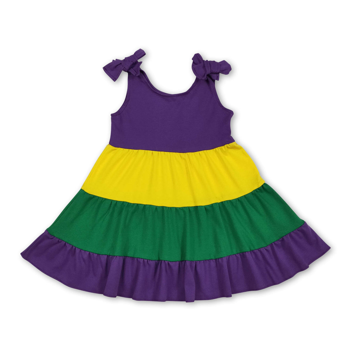 Purple green yellow patchwork girl Mardi Gras dress