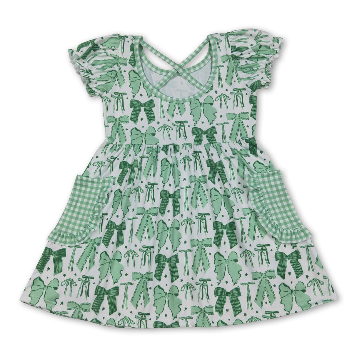 Short sleeves green bow girls St Patrick's dresses