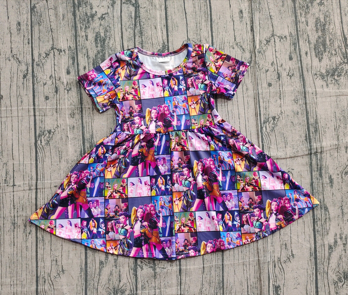 Short sleeves purple patchwork group girls dresses
