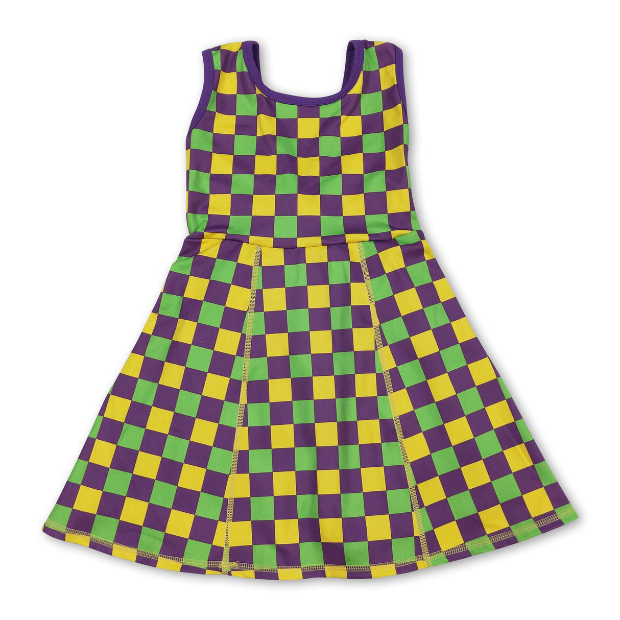 Yellow green purple plaid kids girls Mardi Gras athletic dress