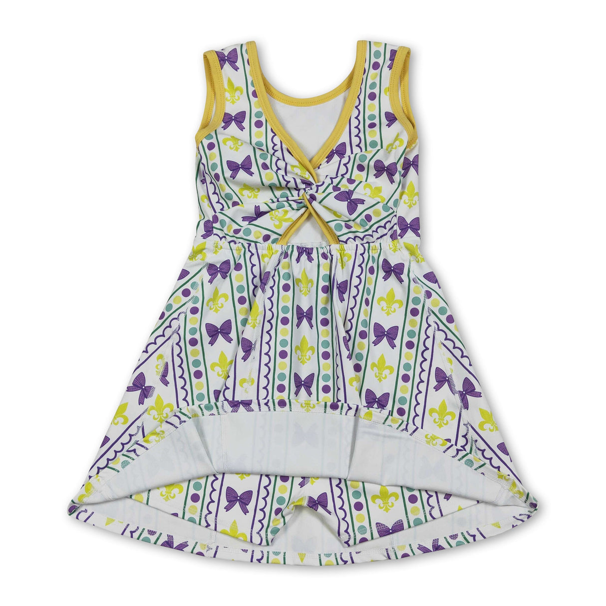 Sleeveless purple bow baby girls Mardi Gras athletic dress