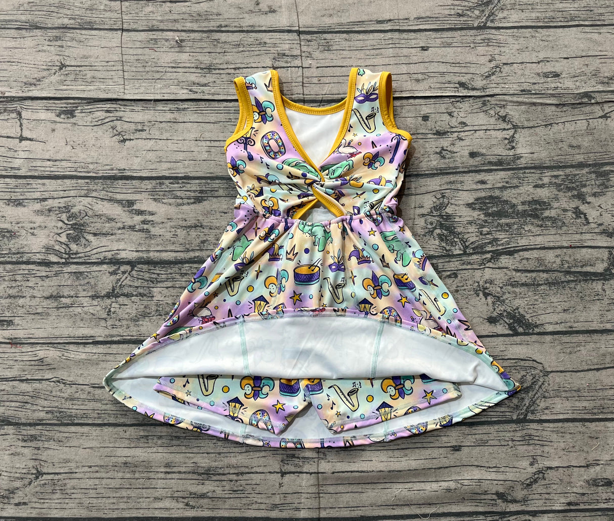 Sleeveless tie dye kids girls Mardi Gras athletic dress