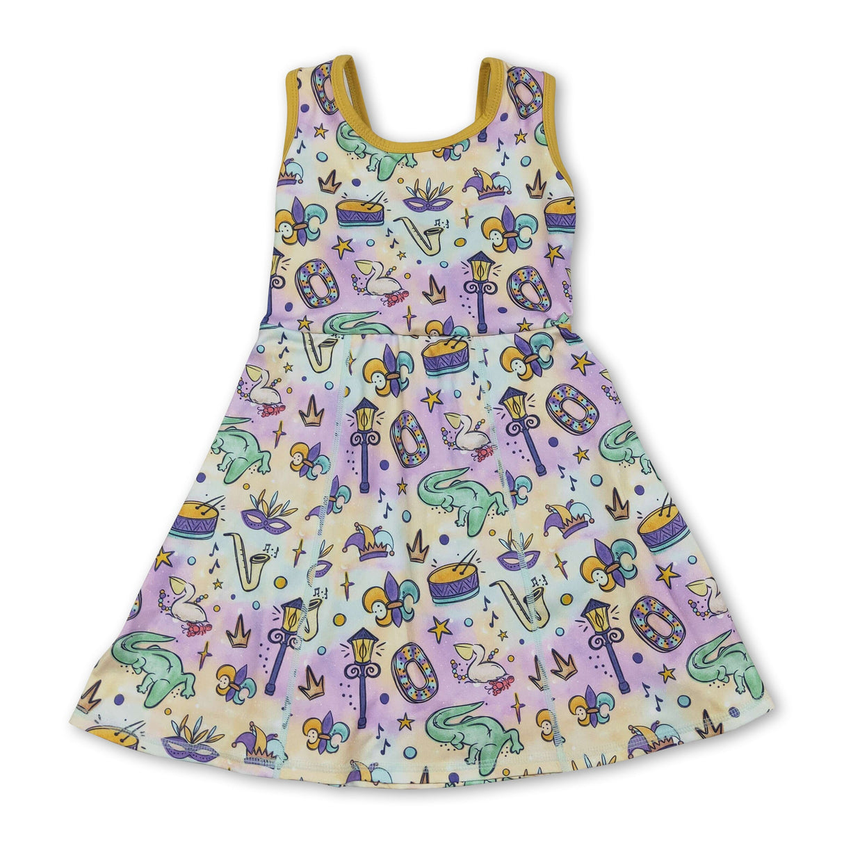 Sleeveless tie dye kids girls Mardi Gras athletic dress