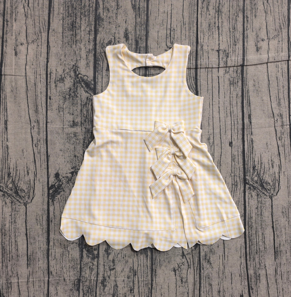 Sleeveless yellow plaid bows kids girls athletic dresses