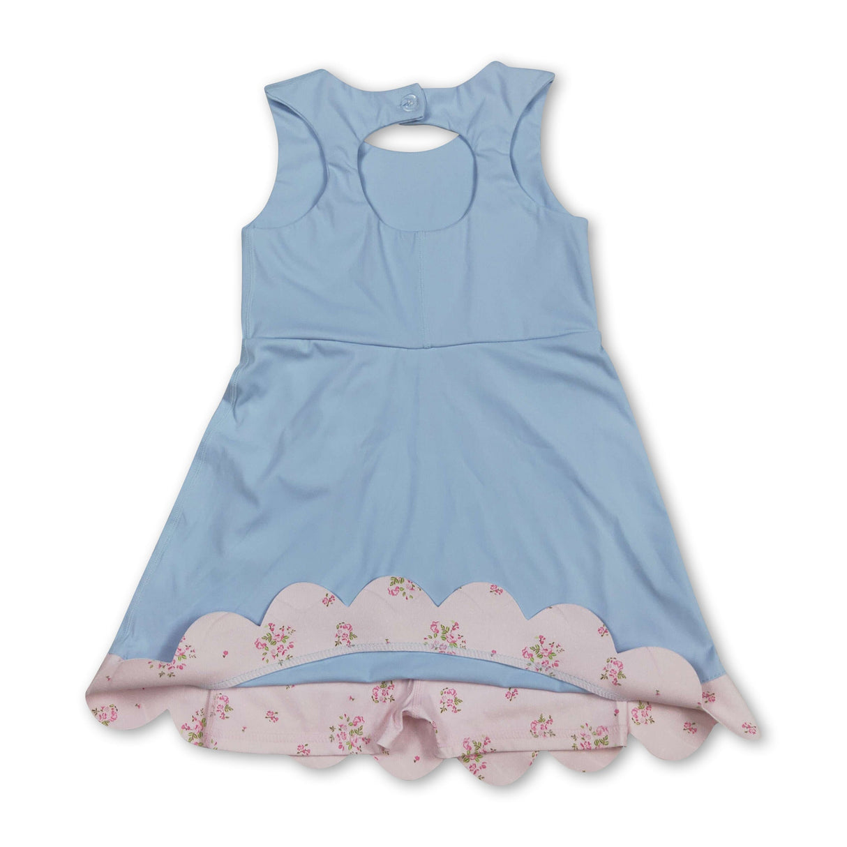 Scallop floral bow light blue kids girls summer athletic dress