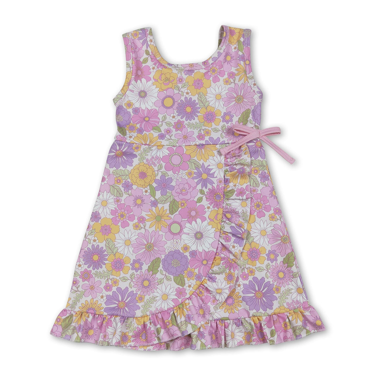 Sleeveless floral ruffle kids girls athletic dresses