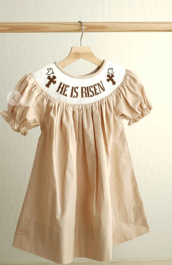 Short sleeves He is rise cross kids girls Easter dresses