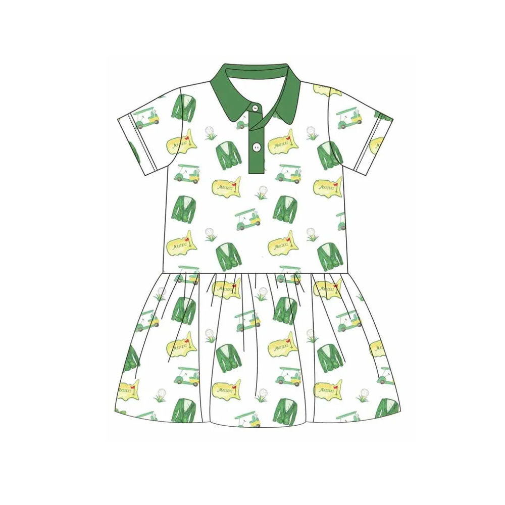 Short sleeves golf cart green kids girls polo dresses