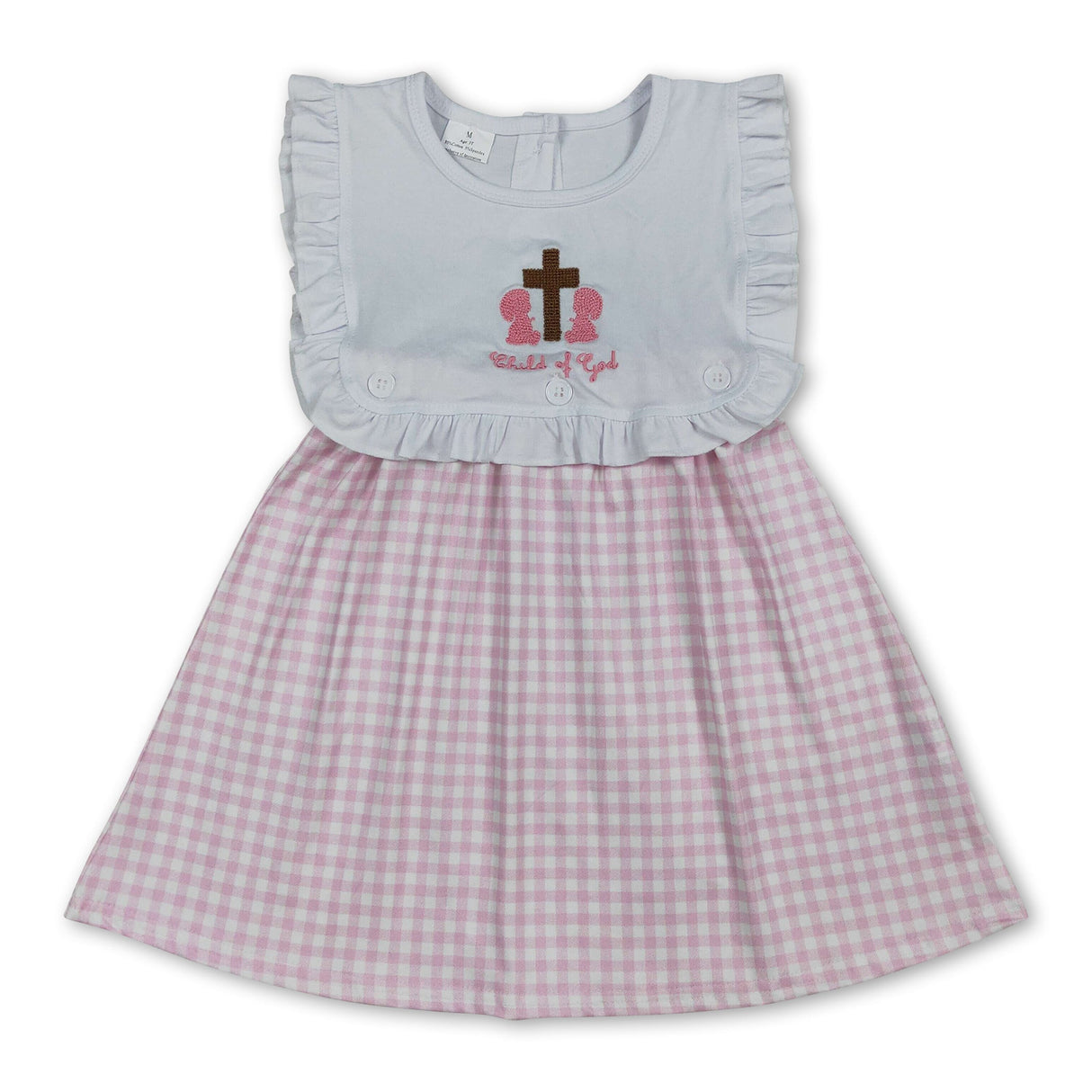 Child of god cross pink plaid girls Easter dresses