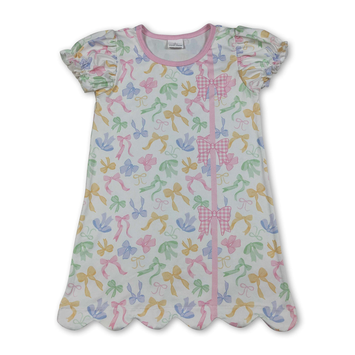 Short sleeves colorful bows scallop girls summer dress