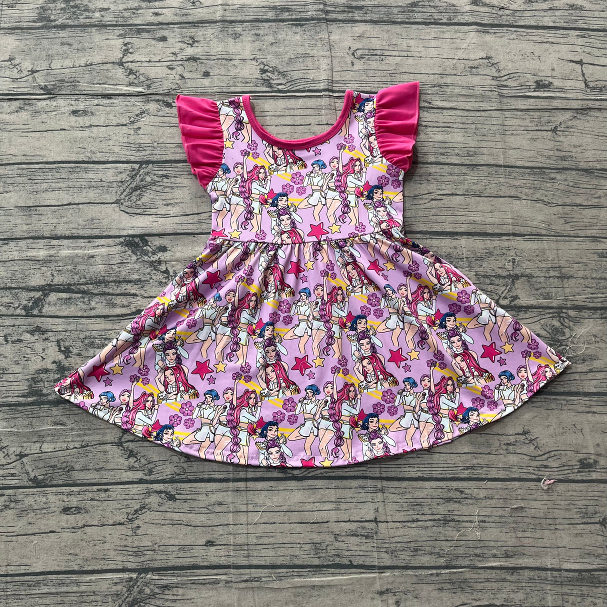 Flutter sleeves floral stars music kids girls dresses
