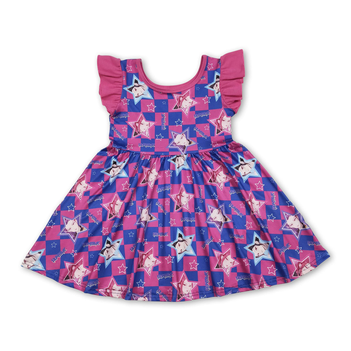 Flutter sleeves stars plaid music girls dresses