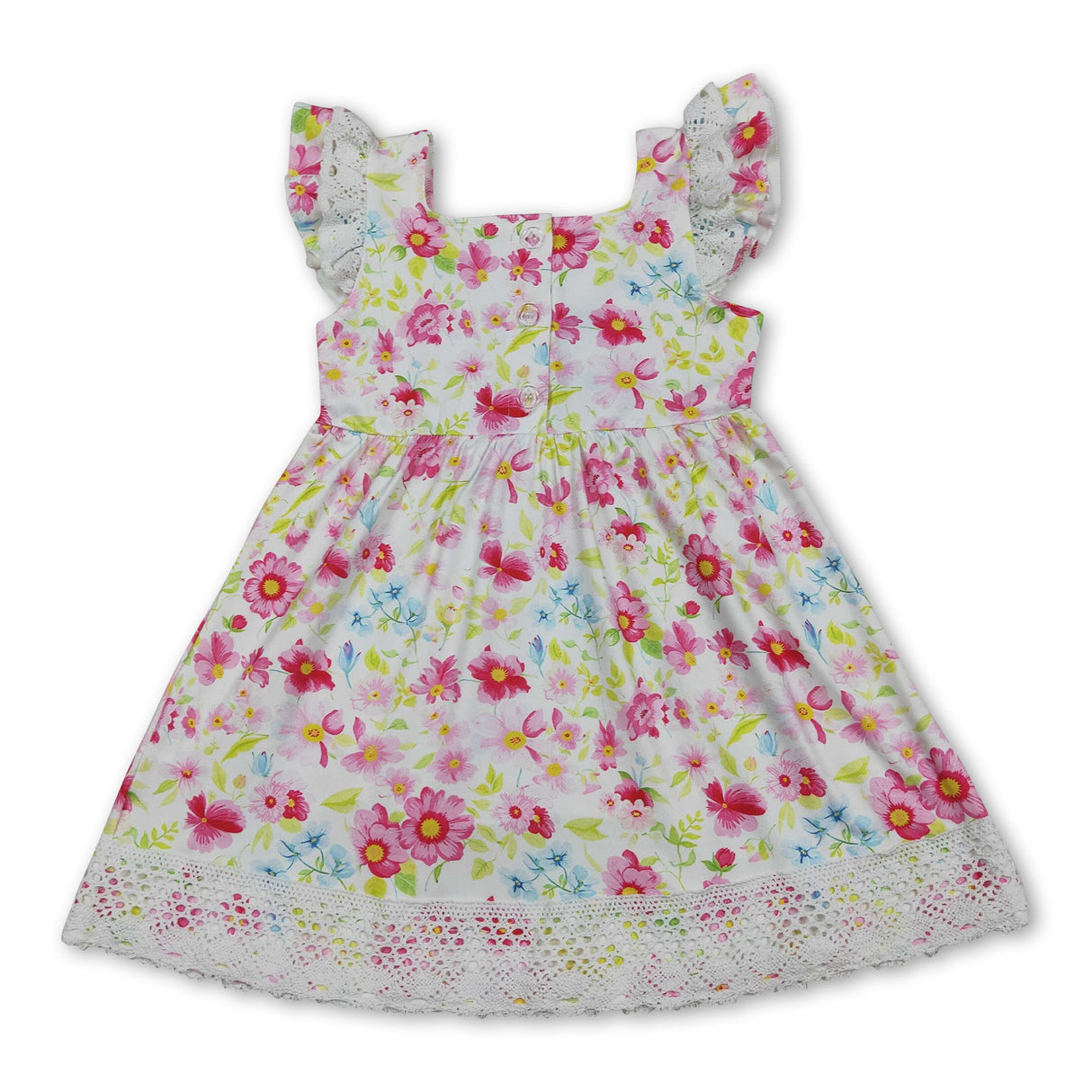 Floral flutter sleeves cross embroidery girls Easter dresses