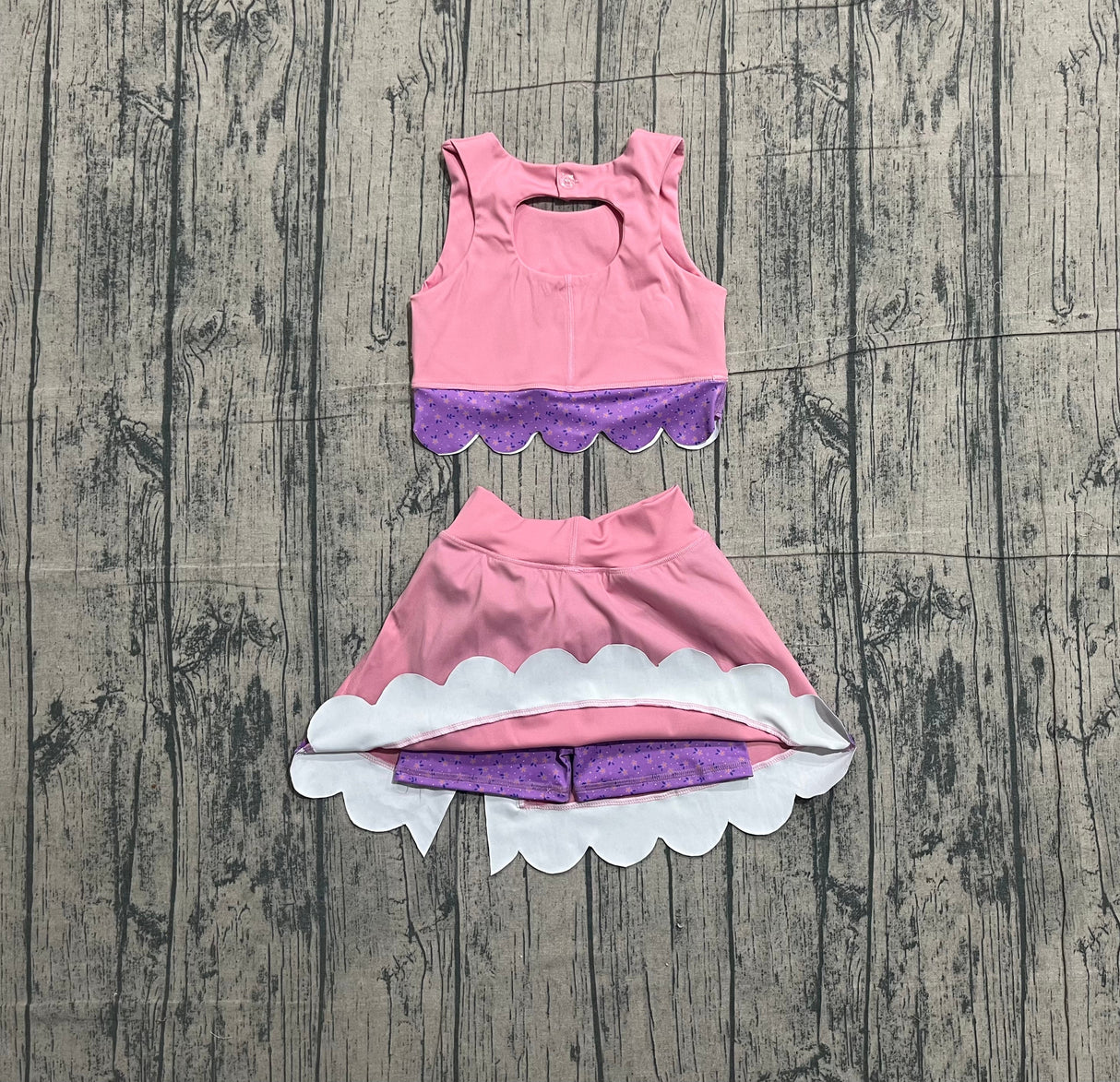 Sleeveless crop top bow skirt girls activewear set