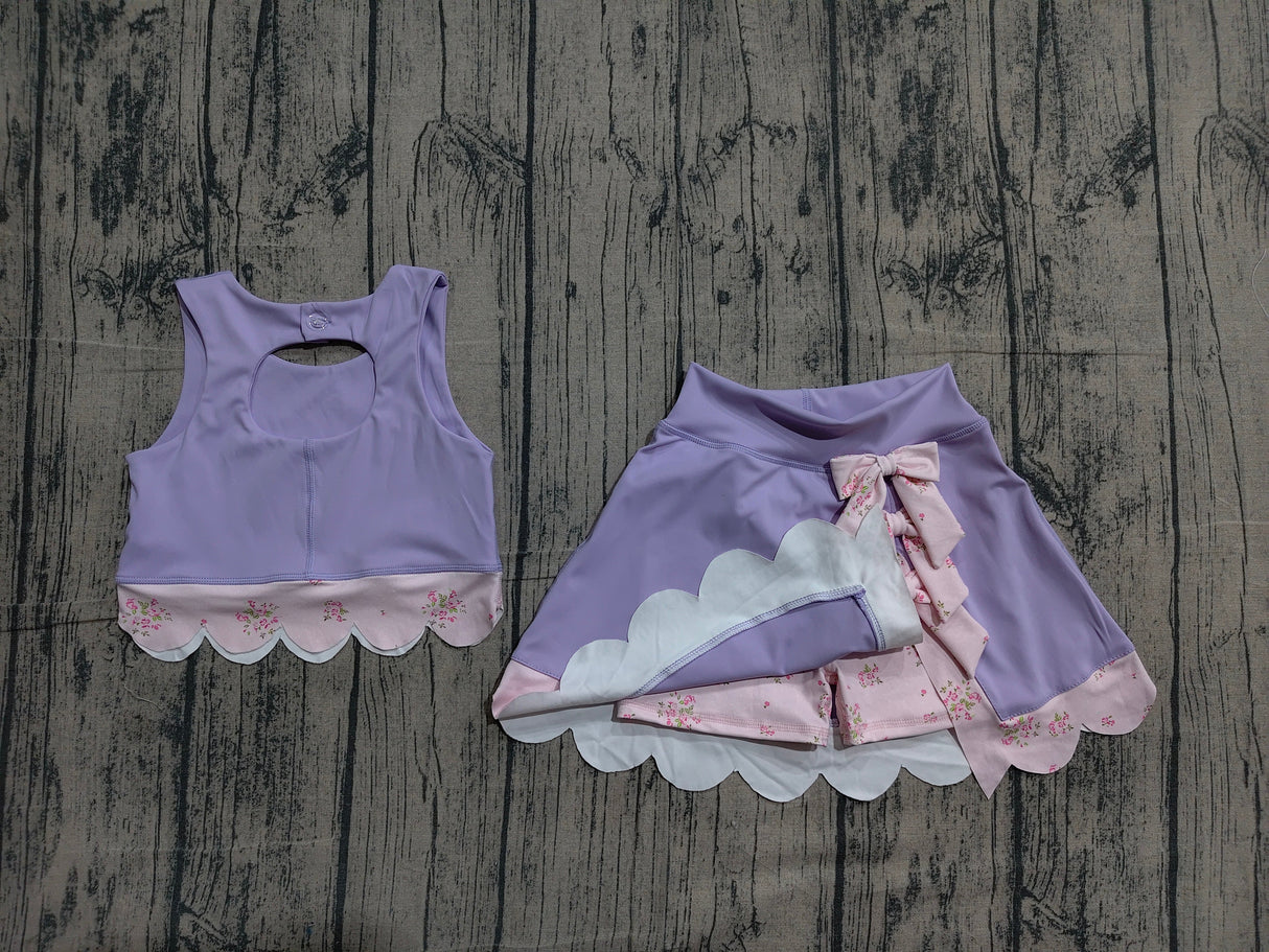 Lavender sleeveless bow scallop kids girls active wear set