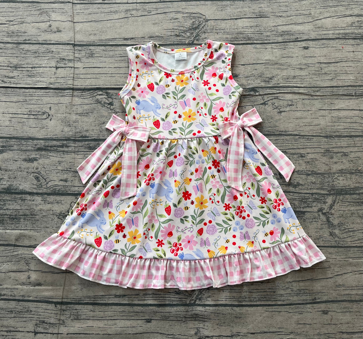 Sleeveless floral bow plaid ruffle kids girls dresses