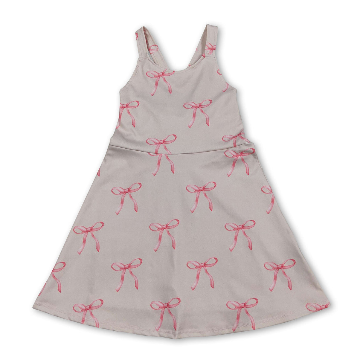 Straps pink bow kids girls summer athletic dress
