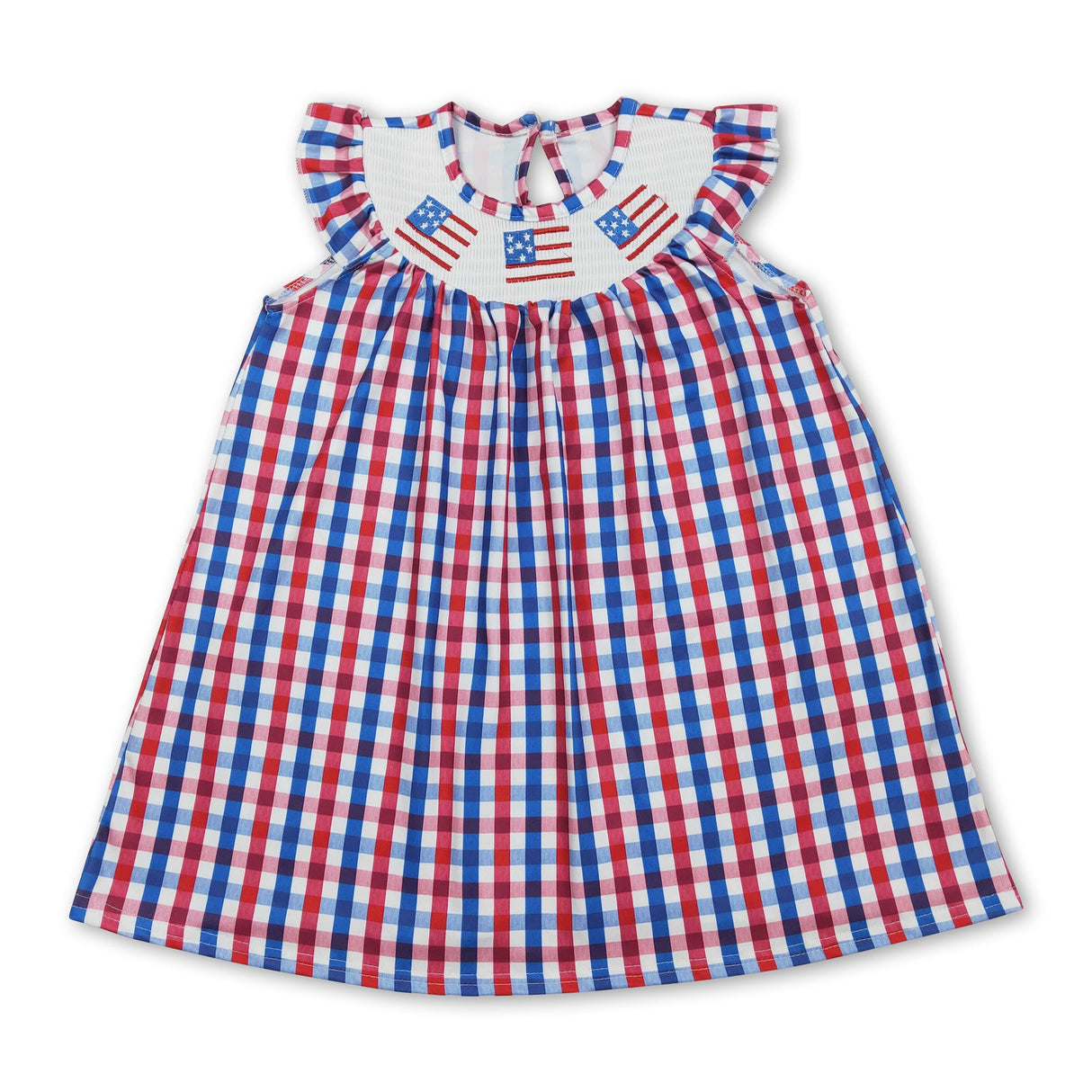 Plaid flag smocked kids girls 4th of july dresses