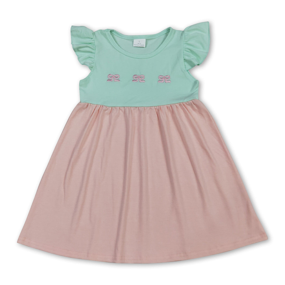 Flutter sleeves bow embroidery baby girls dresses