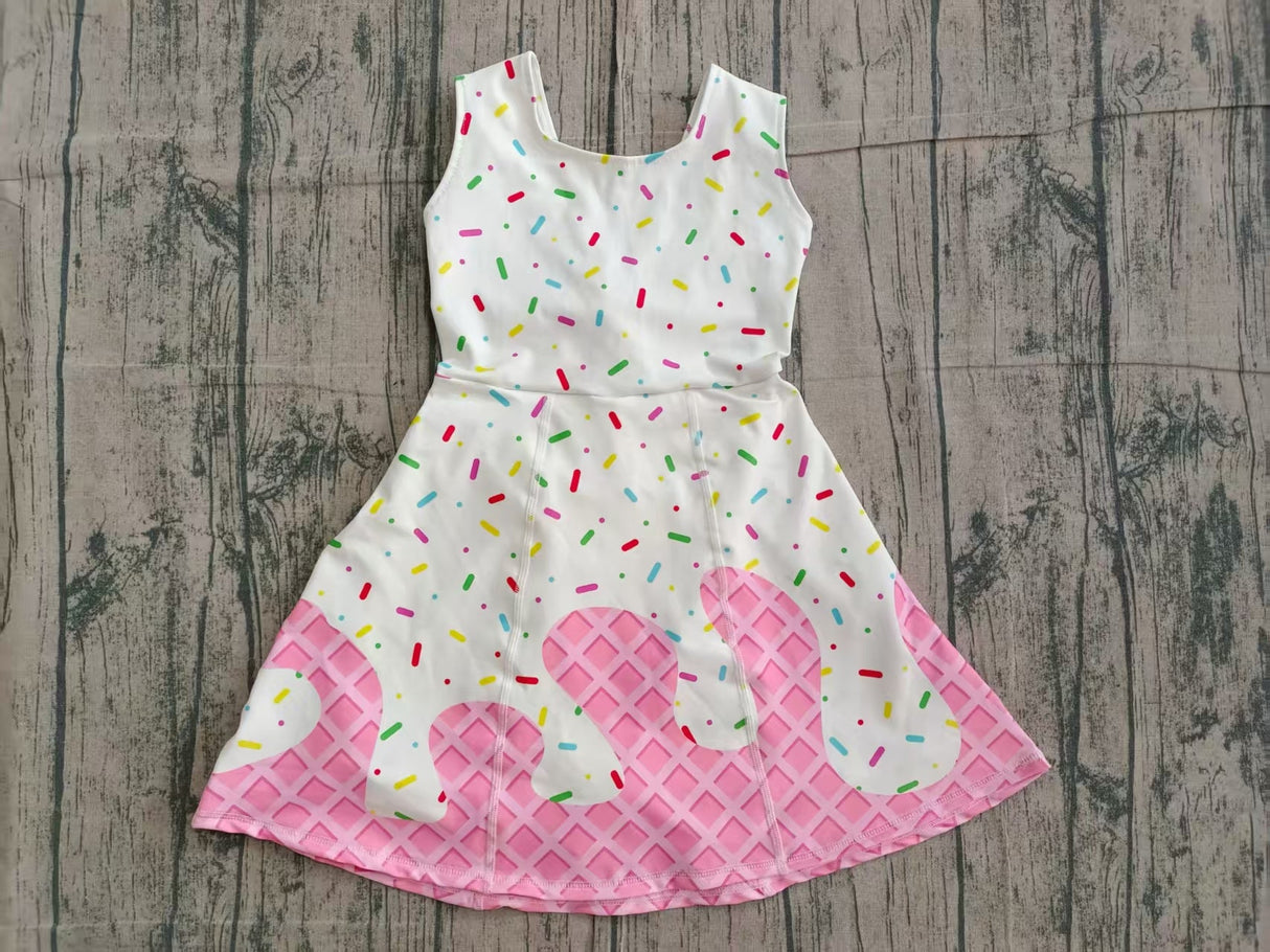 Sleeveless white pink ice cream sprinkle girls athletic dresses