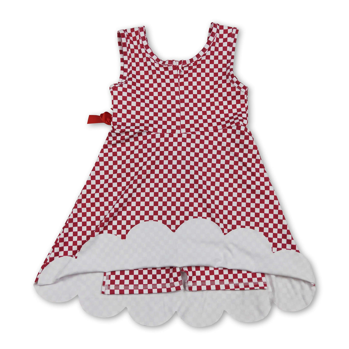 Sleeveless plaid scallop bow kids girls athletic dress