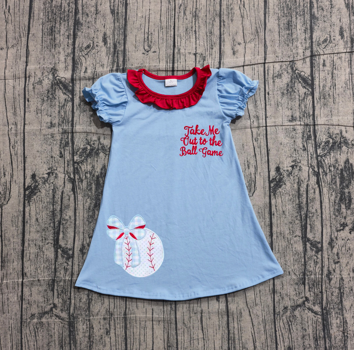 Short sleeves baseball bow kids girls dresses