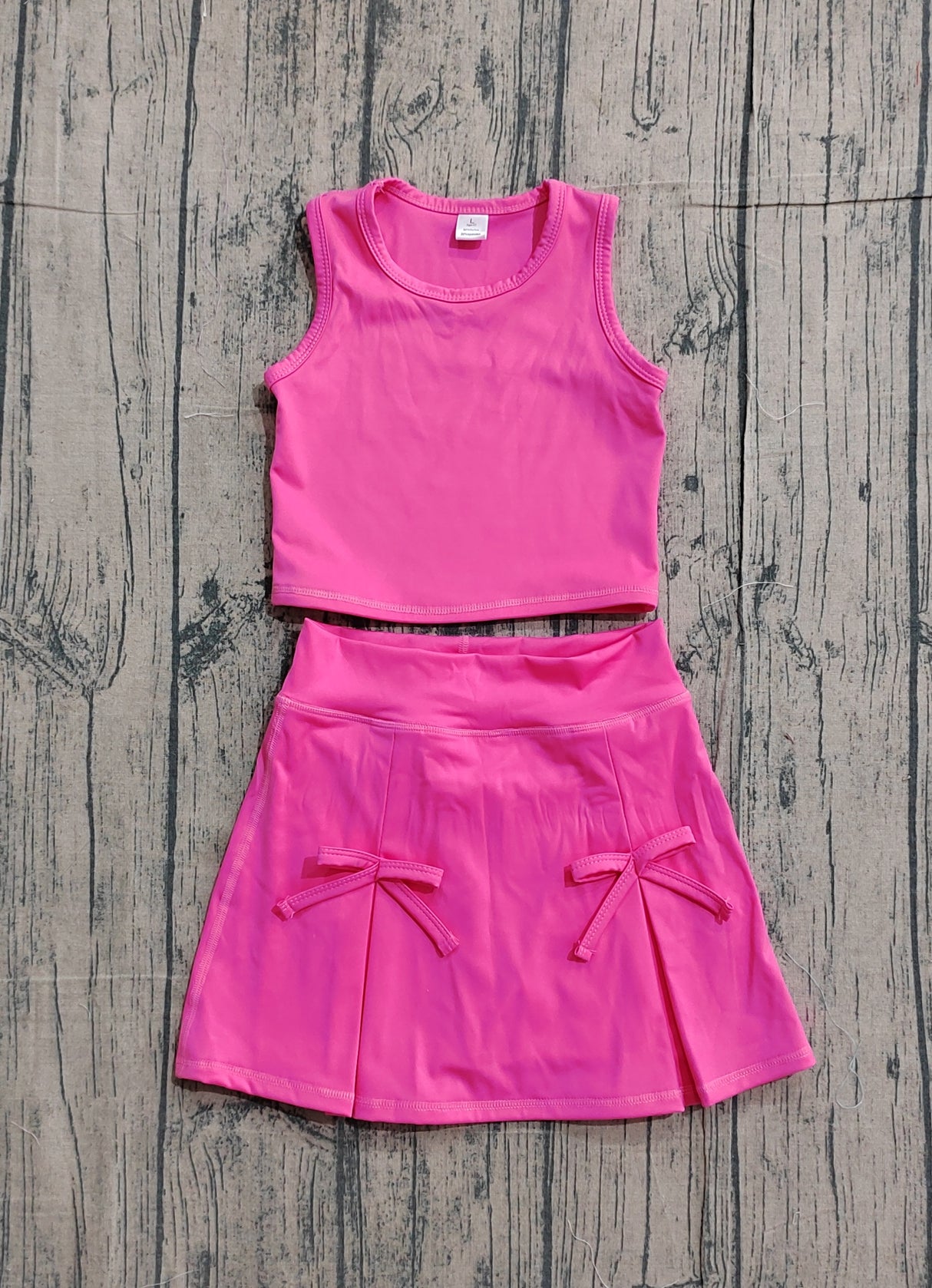Sleeveless hot pink crop top skirt kids girls active set