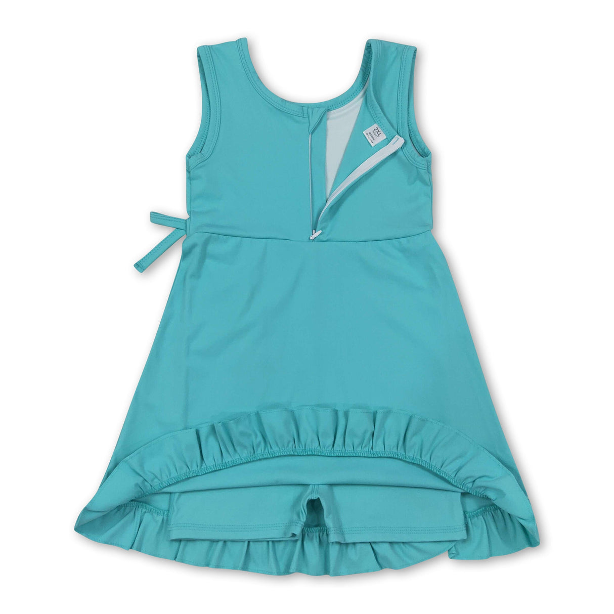 Sleeveless teal ruffle kids girls summer athletic dress