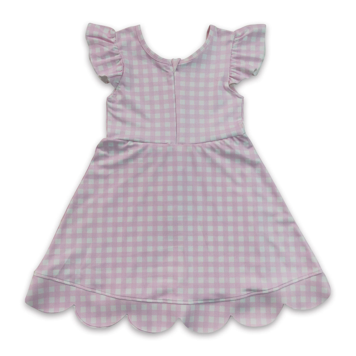 Pink plaid flutter sleeves scallop kids girls athletic dress