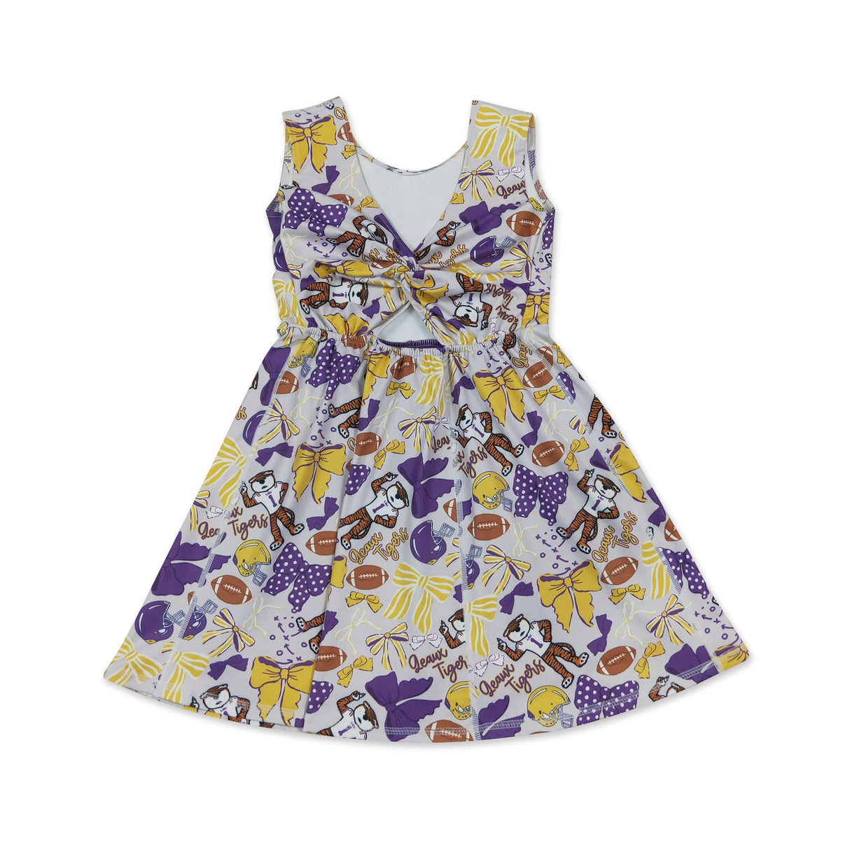 Sleeveless bow tiger kids girls team athletic dresses