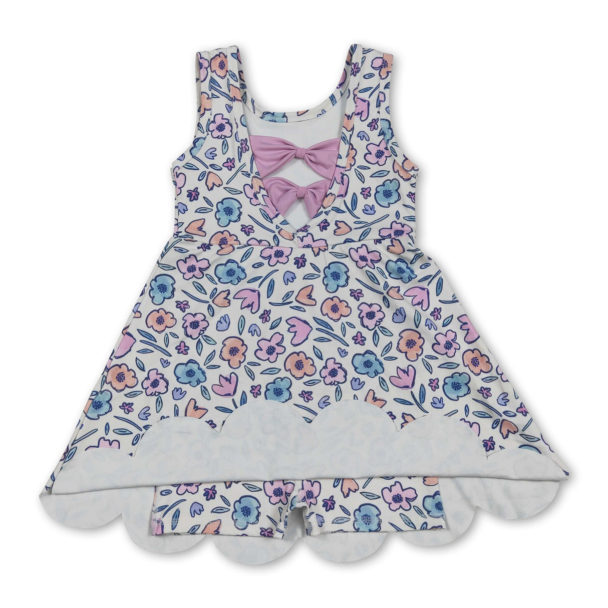 Sleeveless floral scallop kids girls summer athletic dress