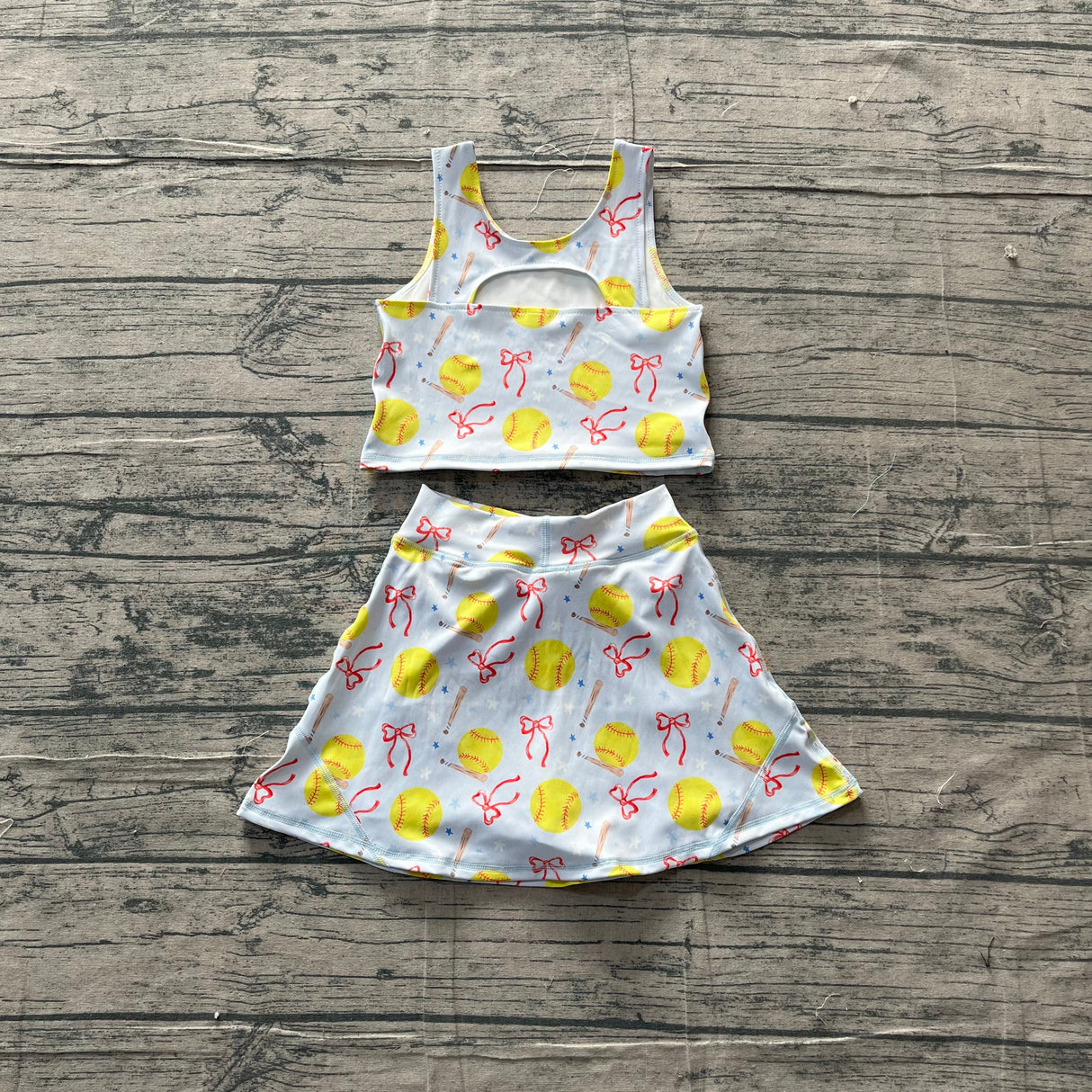 Sleeveless softball bow kids girls summer activewear set