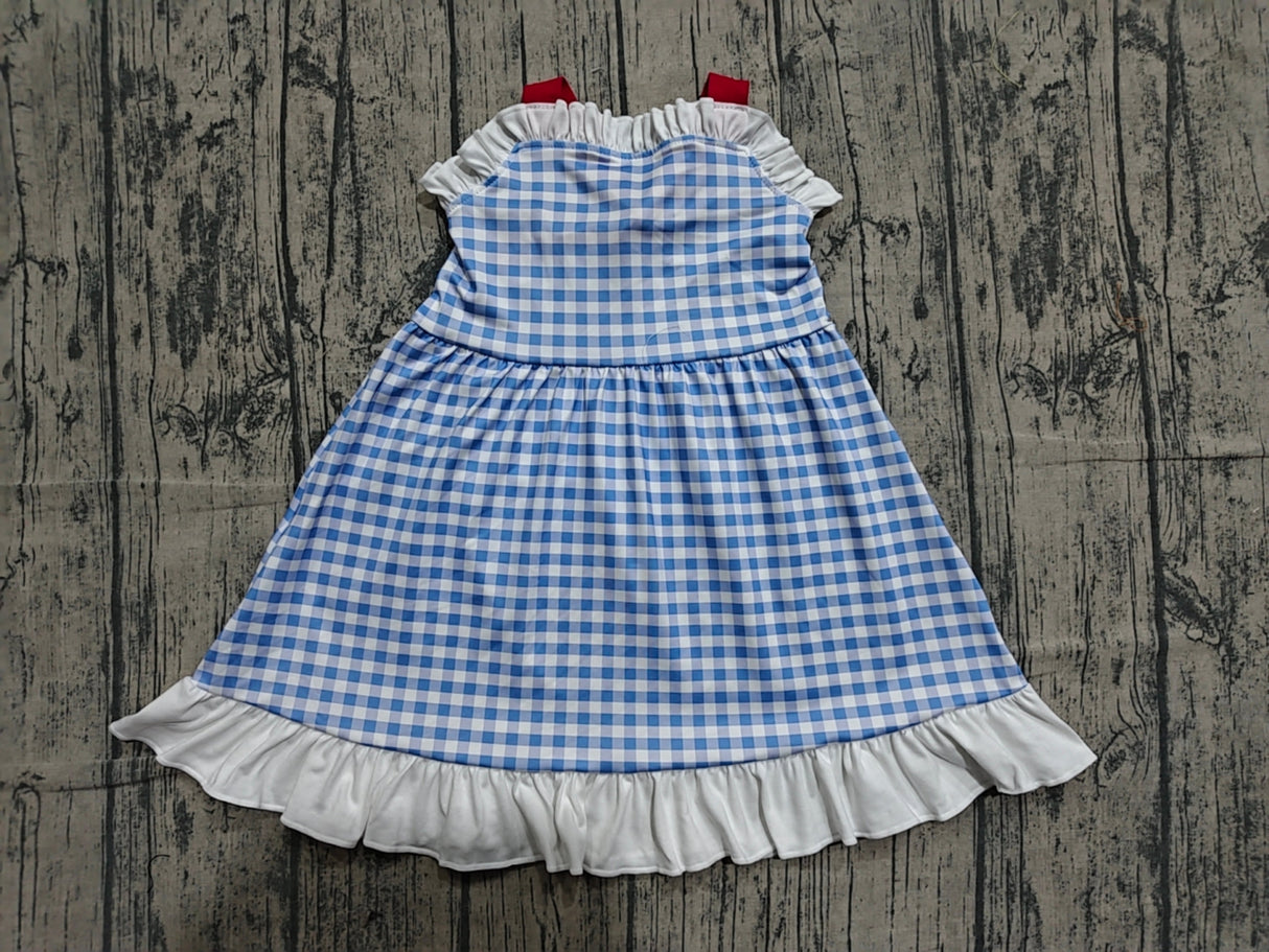 Straps white ruffle plaid kids girls summer dresses