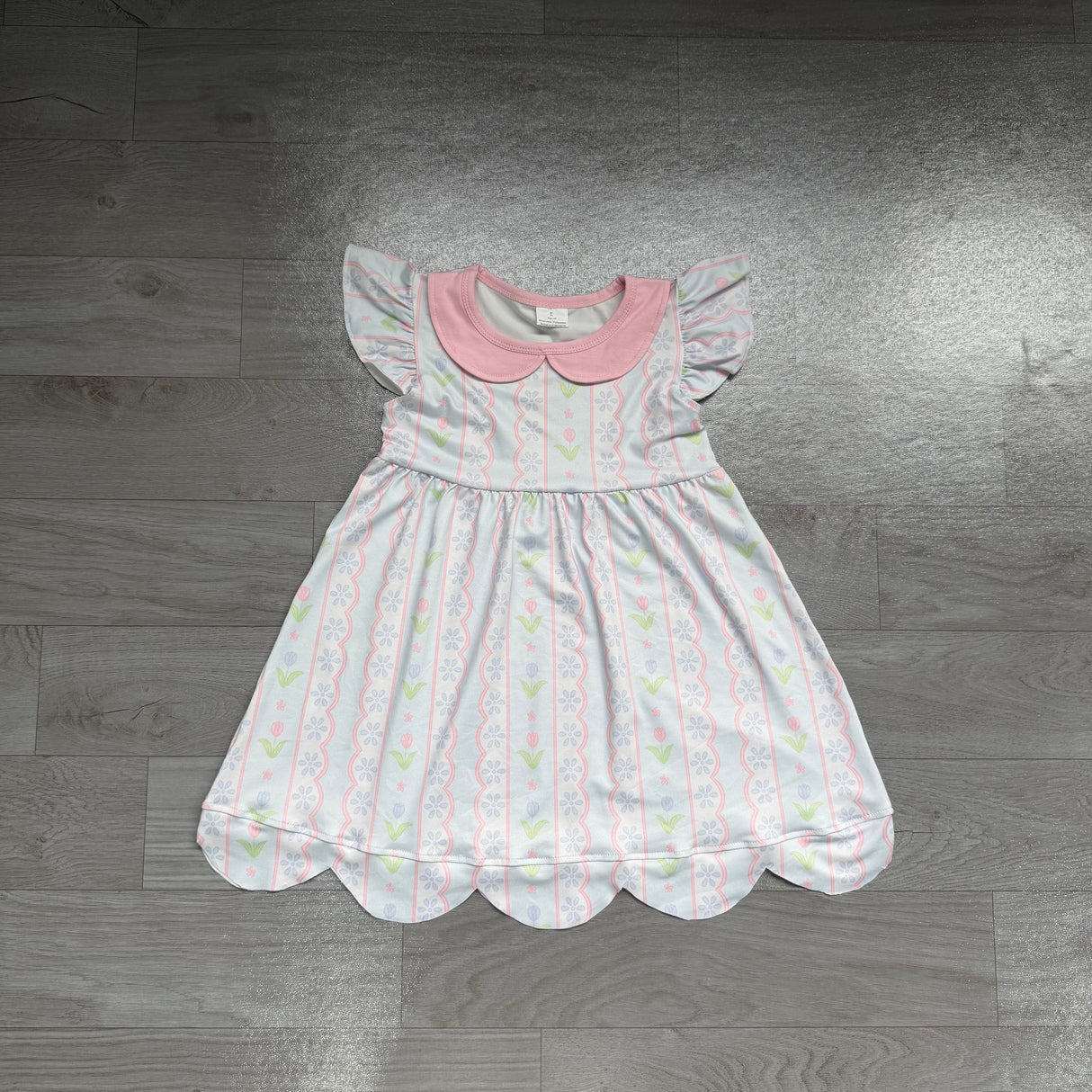 Flutter sleeves floral scallop kids girls dresses