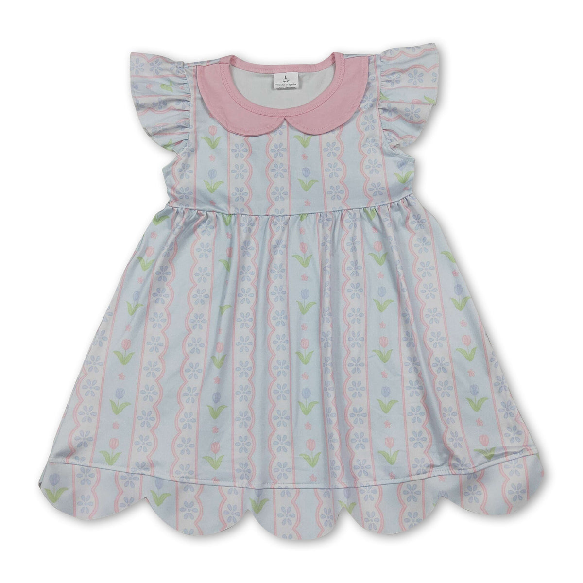 Flutter sleeves floral scallop kids girls dresses