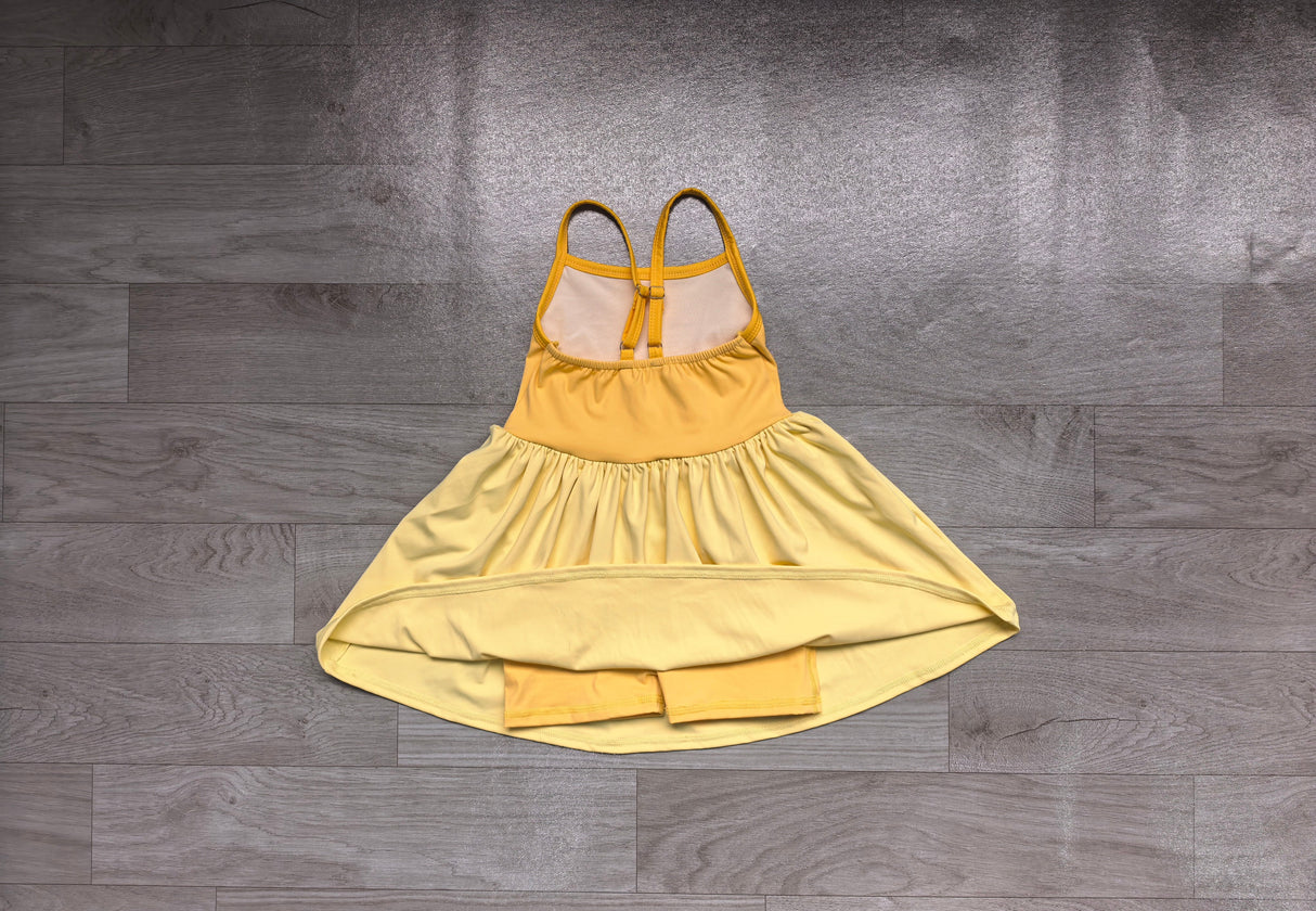 Light dark yellow straps kids girls summer athletic dress