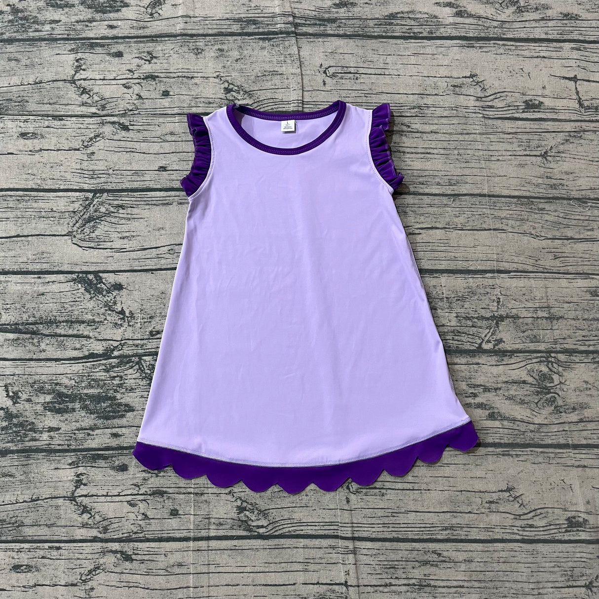 Purple scallop ruffle sleeveless lavender girls cotton dress
